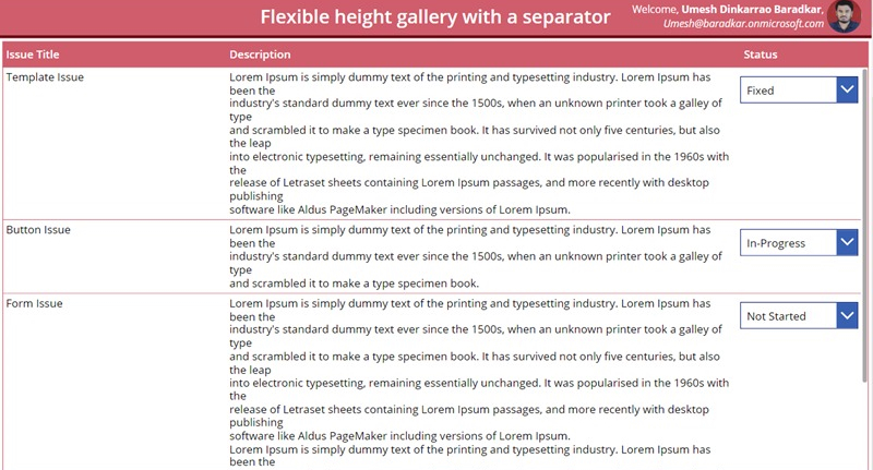 Flexible height gallery with a separator